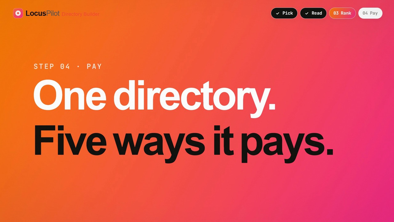 LocusPilot Directory Builder: a local directory that reads, ranks and pays