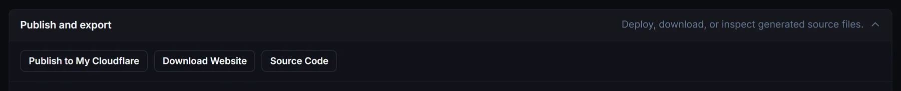 Completed project status page with the Publish and export options