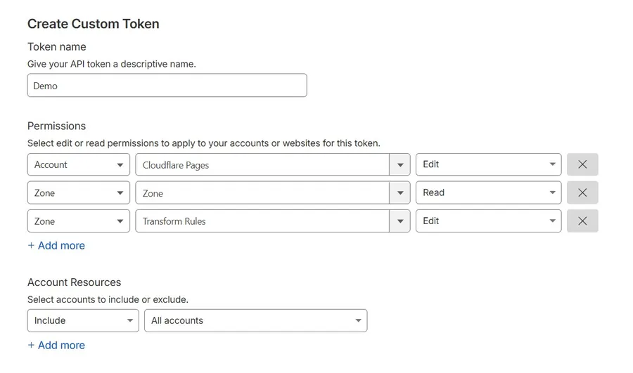 Cloudflare API token permissions setup