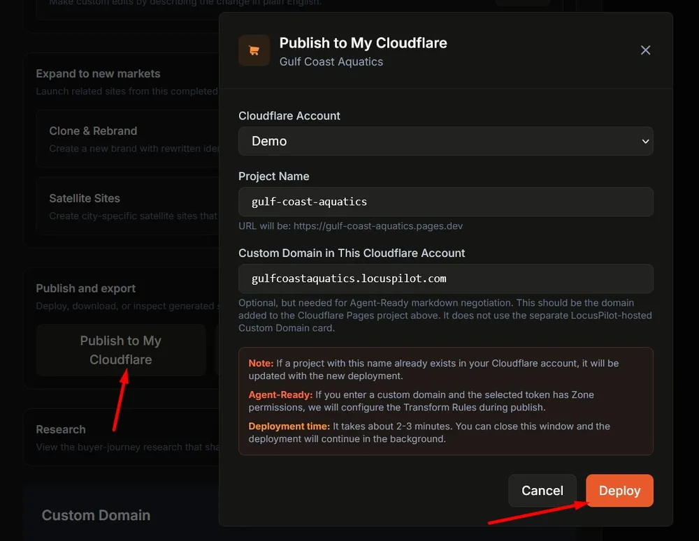 Publish to My Cloudflare modal