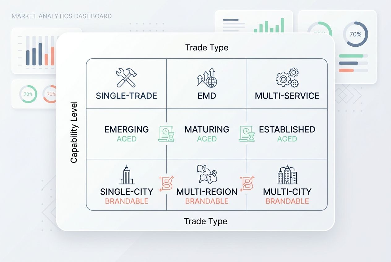 A matrix chart comparing business models to recommended domain types