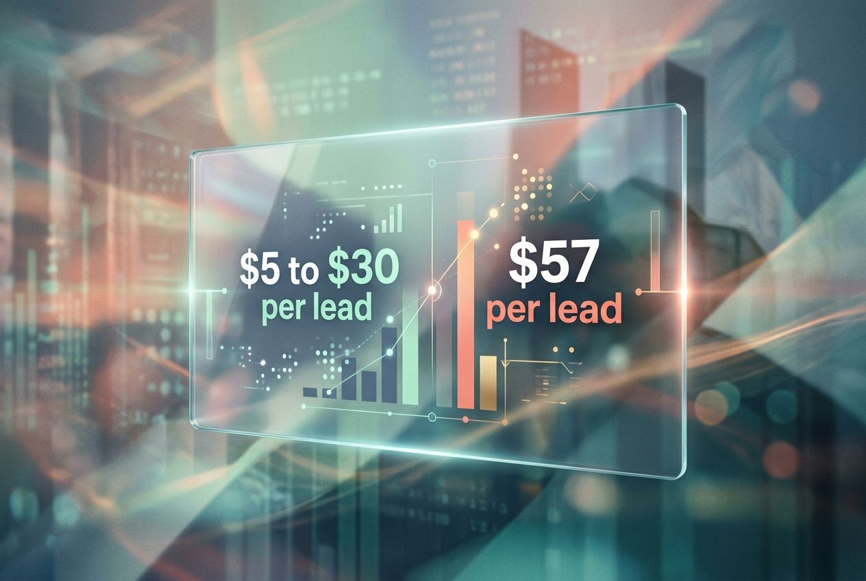 Abstract data art comparing low ticket to high ticket lead costs