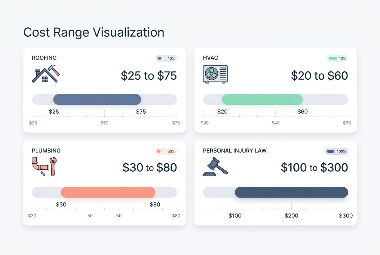 Detailed data table showing cost per lead and monthly volume across different local service niches