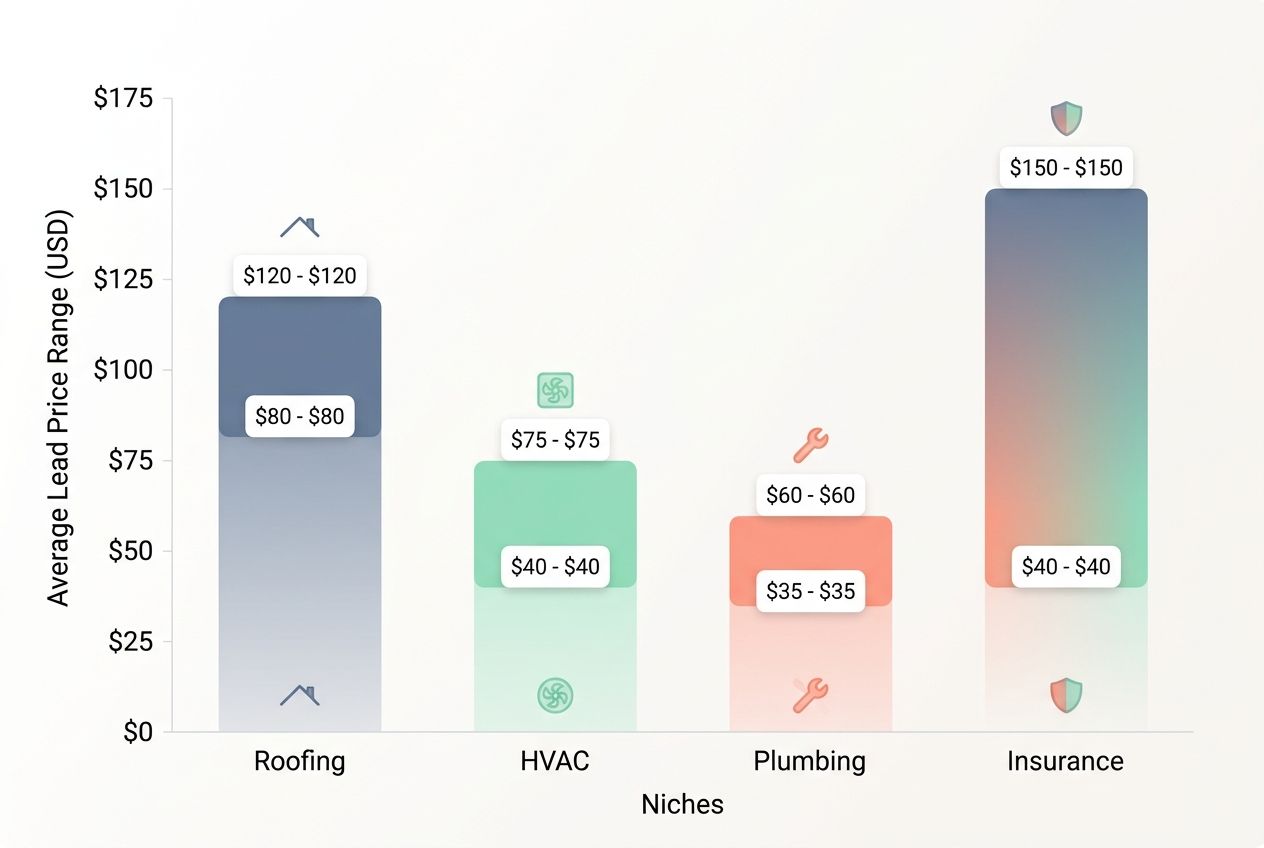 Bar chart comparing market pricing for qualified leads across roofing, HVAC, plumbing, and insurance