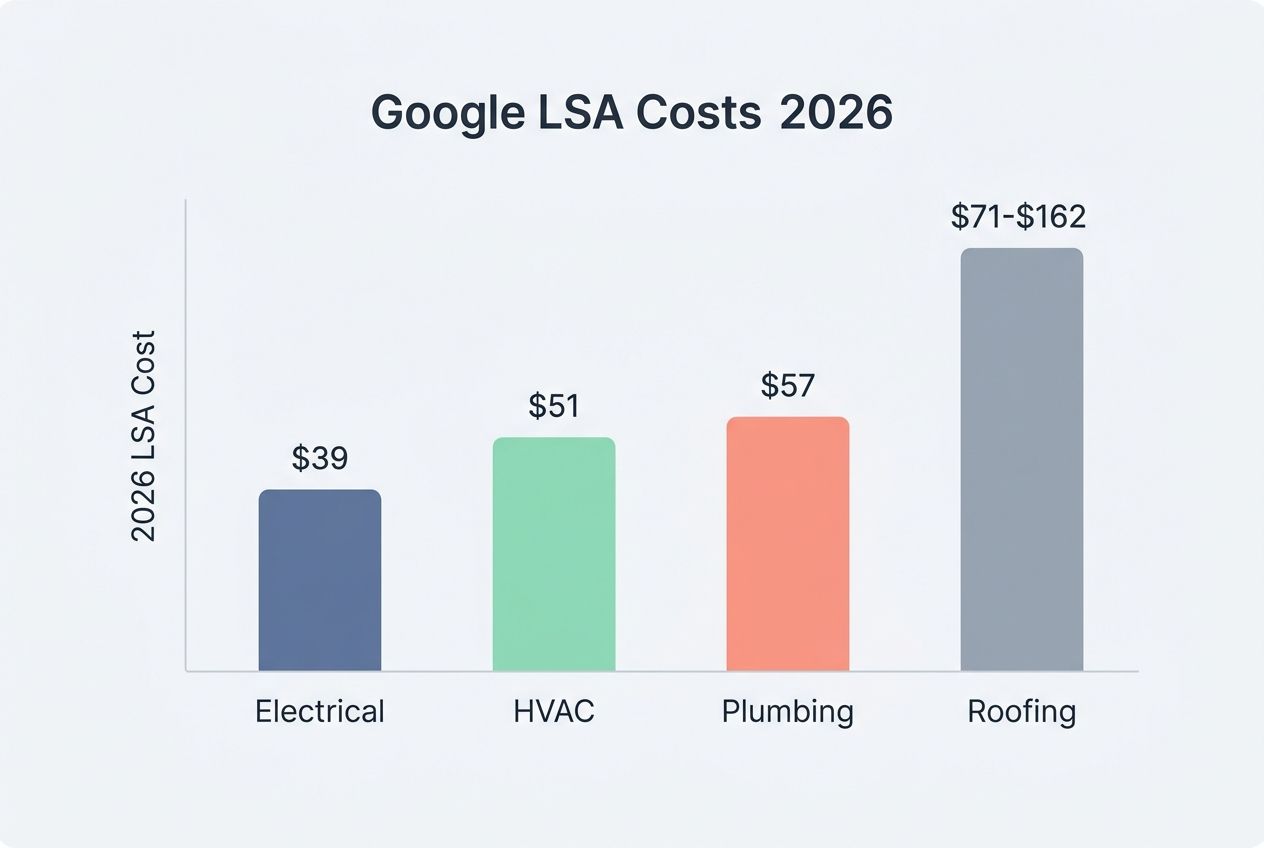 Bar chart displaying Google Local Services Ads cost per lead across home service trades