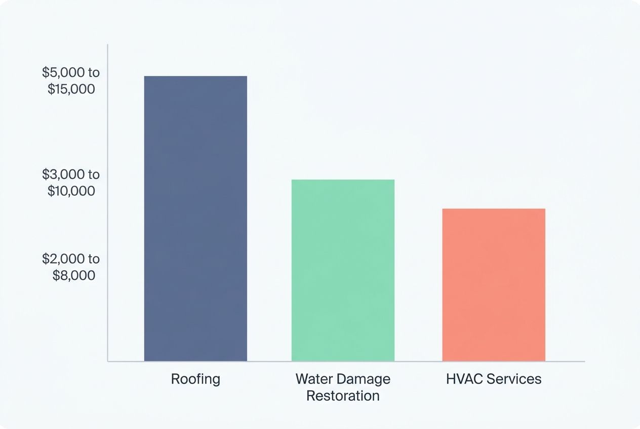 A bar chart displaying job values for various rank and rent niches like roofing and HVAC