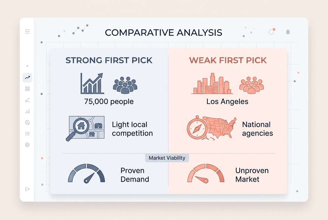 Comparison table of a strong versus weak niche pick